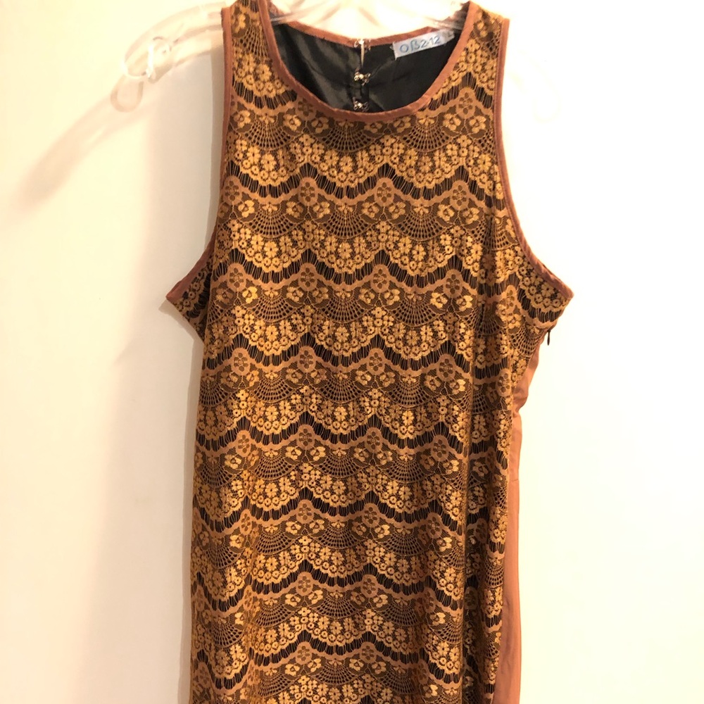 Gold Lace Mini Dress with Amber Back